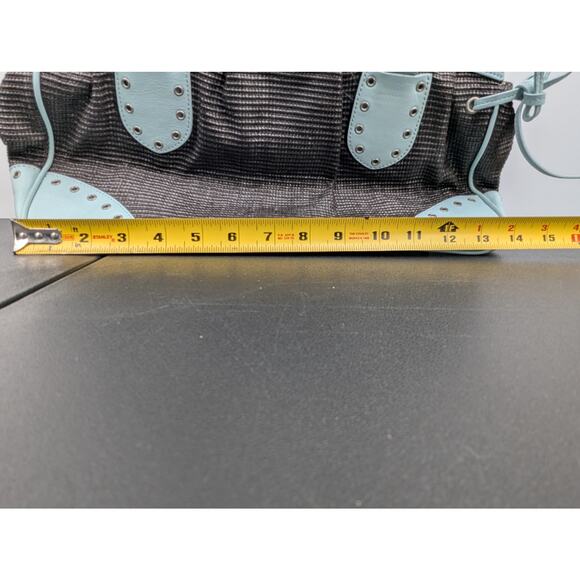 VTG Y2K Kate Landry Matching Handbag & Clutch Set Brown Woven Blue Leather Trim - Picture 7 of 14